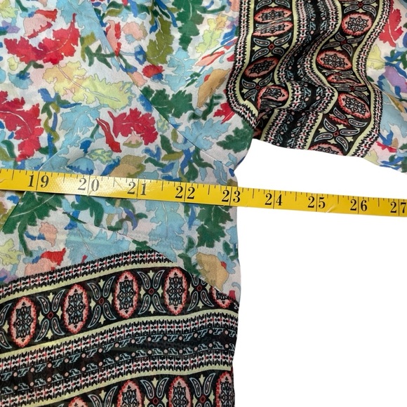 Susan Graver Pink Multi Floral Sheer Woven Kimono Cardigan Chiffon Flower Medium - Picture 8 of 10